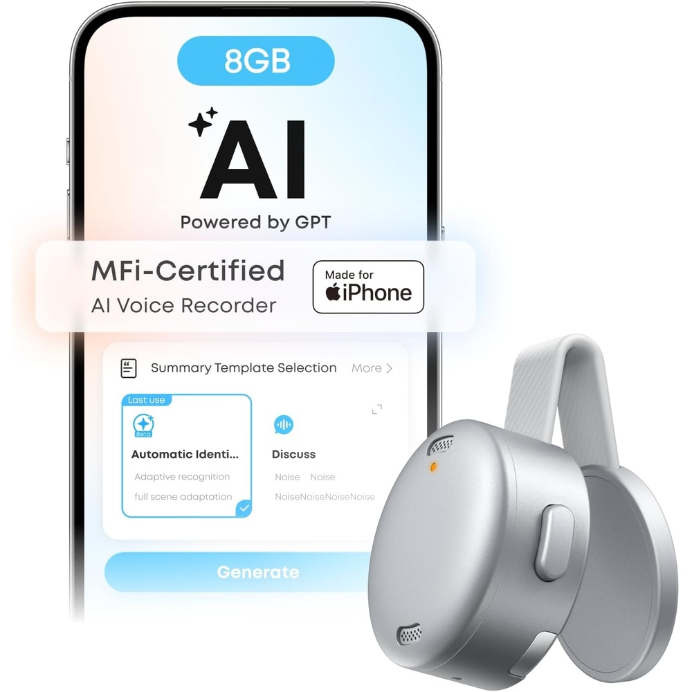 image:imagesoundcore Work by Anker CoinSized AI Voice Recorder 64GB MFi Certified 150 Languages Wearable USBC Charging 32H Recording Find My AI Transcribe and SummarizeWhite