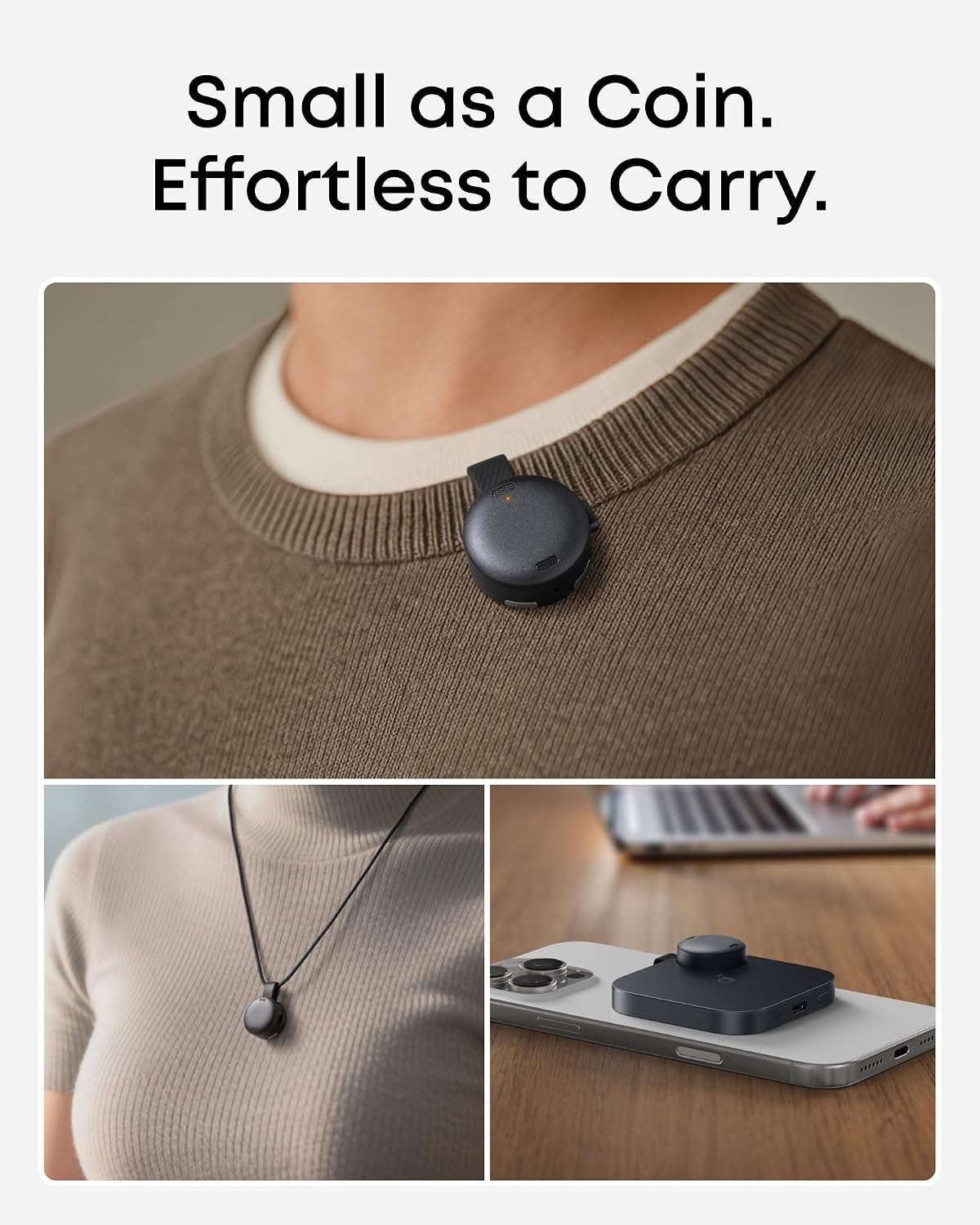 image:imagesoundcore Work by Anker CoinSized AI Voice Recorder 64GB MFi Certified 150 Languages Wearable USBC Charging 32H Recording Find My AI Transcribe and SummarizeBlack