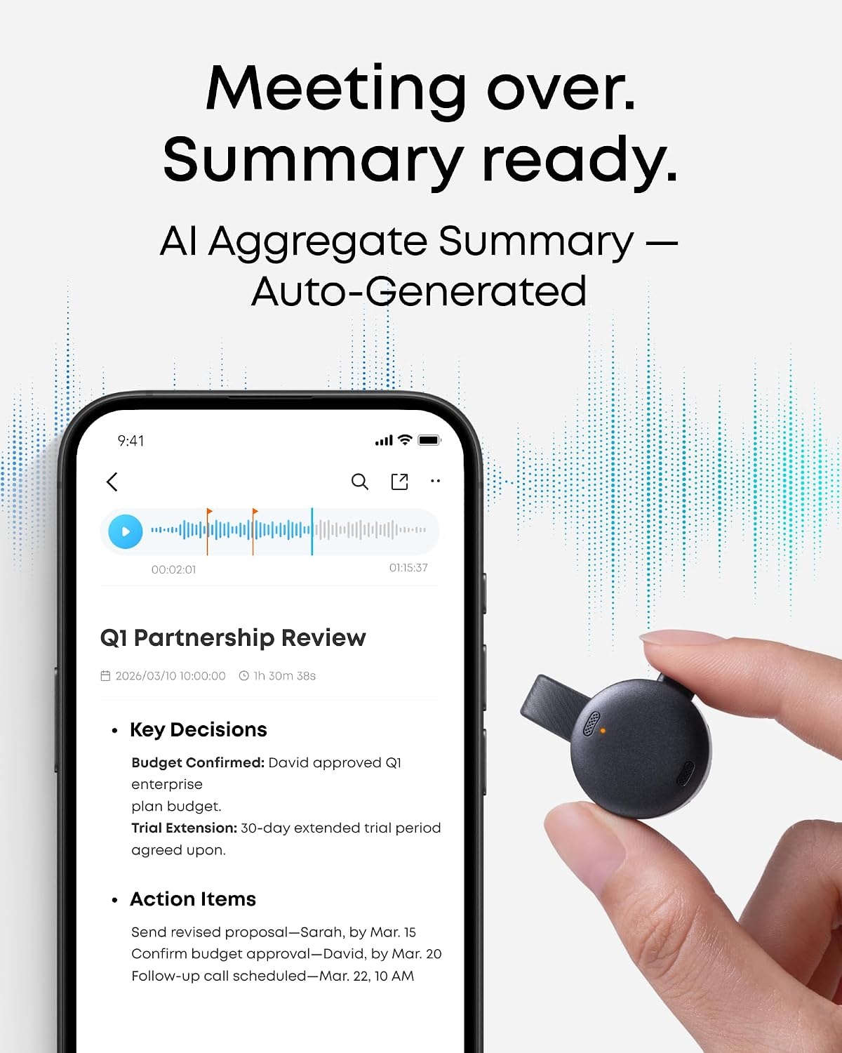 image:imagesoundcore Work by Anker CoinSized AI Voice Recorder 64GB MFi Certified 150 Languages Wearable USBC Charging 32H Recording Find My AI Transcribe and SummarizeBlack