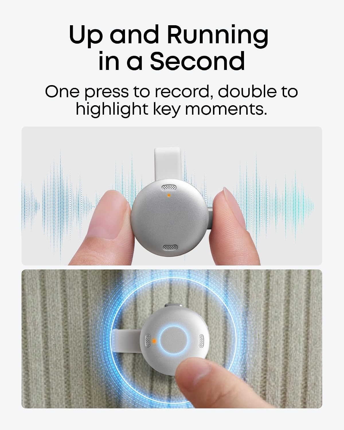 image:imagesoundcore Work by Anker CoinSized AI Voice Recorder 64GB MFi Certified 150 Languages Wearable USBC Charging 32H Recording Find My AI Transcribe and SummarizeWhite