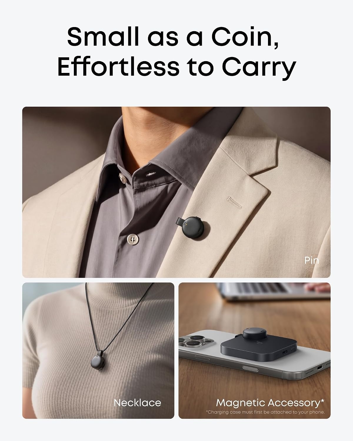 image:imagesoundcore Work by Anker CoinSized AI Voice Recorder 64GB MFi Certified 150 Languages Wearable USBC Charging 32H Recording Find My AI Transcribe and SummarizeBlack