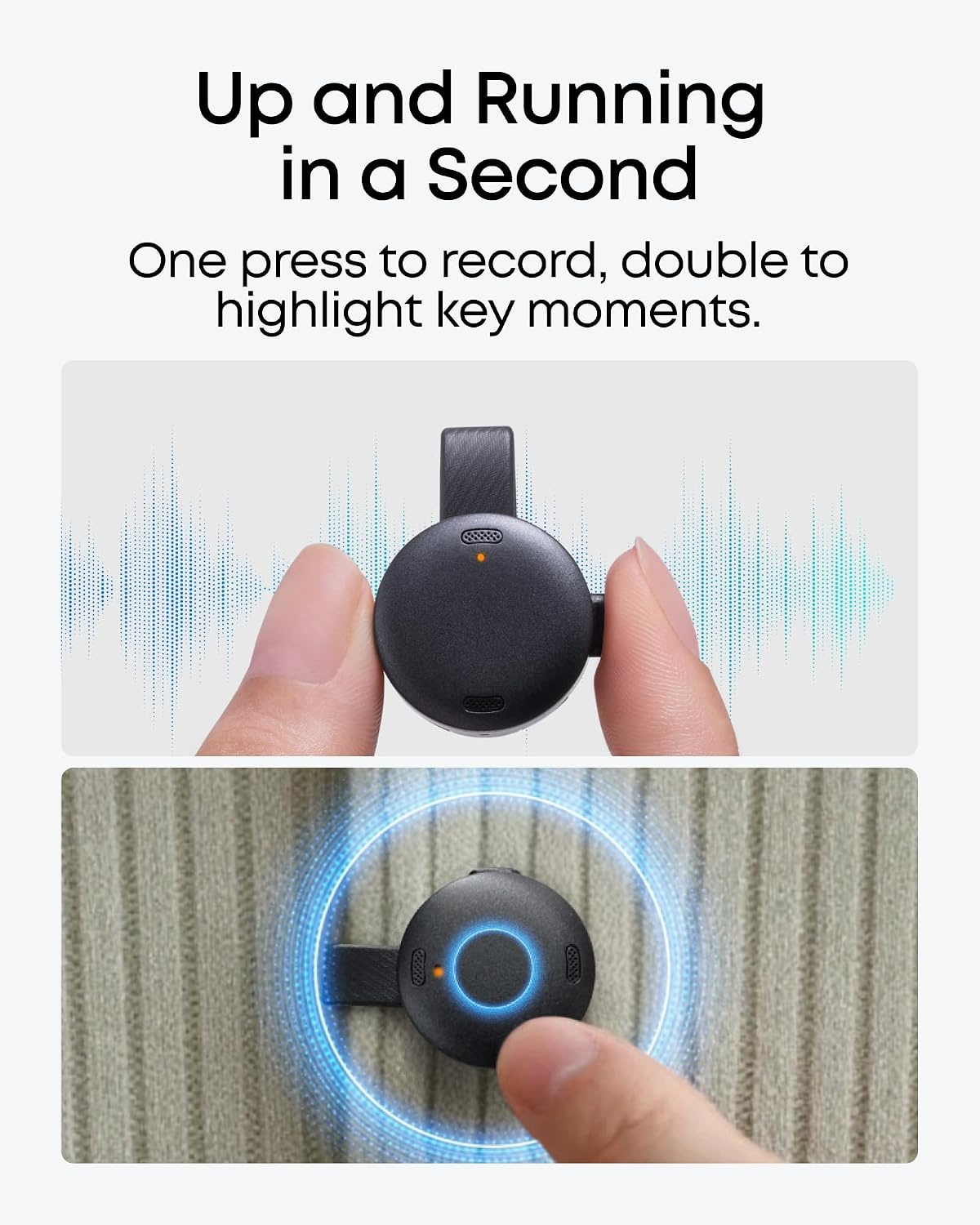 image:imagesoundcore Work by Anker CoinSized AI Voice Recorder 64GB MFi Certified 150 Languages Wearable USBC Charging 32H Recording Find My AI Transcribe and SummarizeBlack